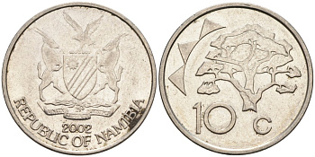 Намибия 10 центов 2002 KM 2 никелированная сталь 4573-643