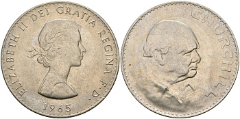 Великобритания 1 крона (5 шиллингов) 1965 Уинстон Черчилль, Елизавета II (1952-2022) KM 910, Spink 4144 медно-никель UNC 73-825