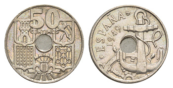 Испания 50 сентимо 1949 (62) Франсиско Франко (1939-1975) KM 777 медно-никель 4160-1127