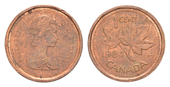 Канада 1 цент 1984 Елизавета II (1952-2022), кленовый лист KM 132 бронза 4639-361