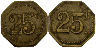 Франция 25 сантимов ND ресторанный жетон латунь 4166-431