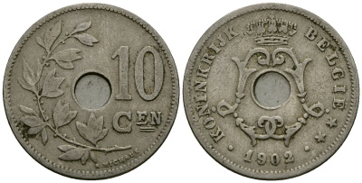 Бельгия 10 сантимов 1902 Belgie KM 49 медно-никель 4172-1052