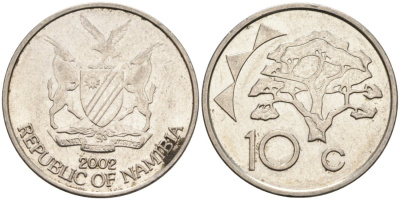 Намибия 10 центов 2002 KM 2 никелированная сталь 4573-643