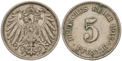 Германия 5 пфеннигов 1912 A J.12, KM 11 медно-никель    4598-1142