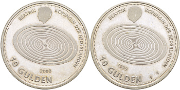 Нидерланды 10 гульденов 1999 миллениум, королева Беатрикс KM 228 серебро 413-1544