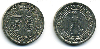 Германия 50 рейхспфеннигов 1927 A KM 49, J. 324 никель 58-221