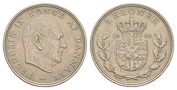 Дания 5 крон 1968 Фредерик IX (1947-1972) KM 853 медно-никель 4653-421