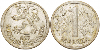 ФИНЛЯНДИЯ 1 МАРКА 1966 S KM 49 серебро 3457-942