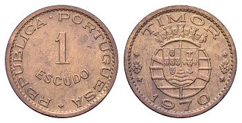 Португальский Тимор 1 эскудо 1970 год-тип KM 19 бронза 4671-716