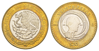 Мексика 20 песо 2013 100 лет Мексиканской армии KM 969 биметалл aUNC 4634-236