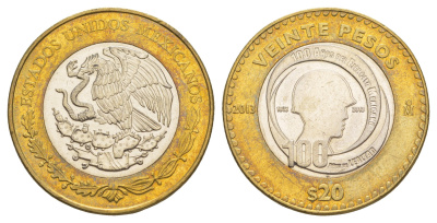 Мексика 20 песо 2013 100 лет Мексиканской армии KM 969 биметалл aUNC 4634-236