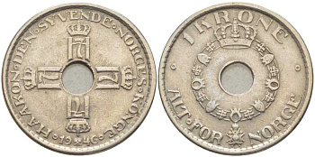 НОРВЕГИЯ 1 КРОНА 1946 ХОКОН VII (1905-1957) KM 385 медно-никель 119-951