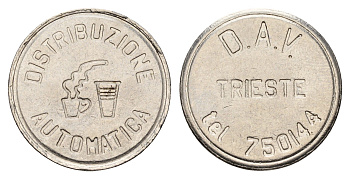 Италия жетон для выдачи напитков - кофе диаметр 24 мм, вес 6,8 гр нержавеющая сталь 4670-952