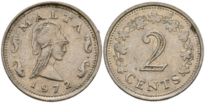 Мальта 2 цента 1972 Пентесилея, царица амазонок KM 9 медь цинк 4154-654