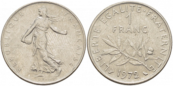 ФРАНЦИЯ 1 ФРАНК 1972 СЕЯТЕЛЬ KM 925.1 никель 3856-936