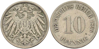 ГЕРМАНИЯ 10 ПФЕННИГОВ 1896 J KM 12, J. 13 медно-никель 4401-951