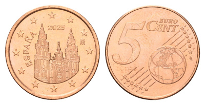 Испания 5 евроцентов 2025 тираж 2.500 экземпляров KM 1146 сталь плакированная медью BU 4174-964