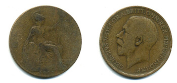 Великобритания 1 пенни 1912 Георг V (1910-1936) KM 810, Spink 4051 бронза 47-1224