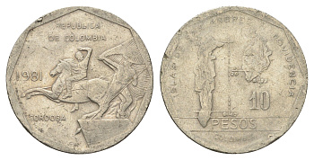 Колумбия 10 песо 1981 KM 270 медь цинк никель 4663-445