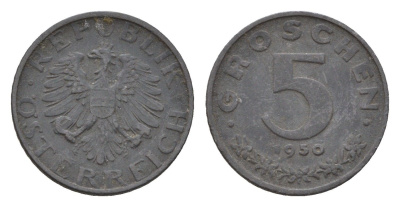 Австрия 5 грошей 1950 KM 2875 цинк 4669-1234