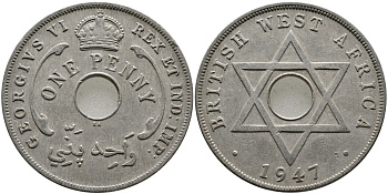 Британская Западная Африка 1 пенни 1947 Георг VI (1937-1952) KM 19 медно-никель 1523-515