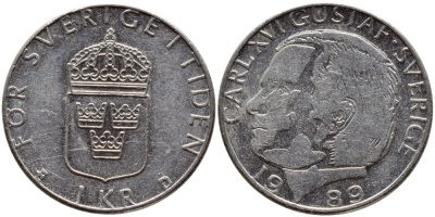 Швеция 1 крона 1989 Карл XVI Густав (1973- ) KM 852a медно-никель 4397-1244