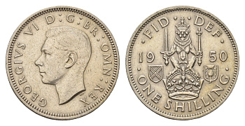 Великобритания 1 шиллинг 1950 Георг VI (1936-1952), Шотландский герб KM 877, Spink 4109 медно-никель 4182-327