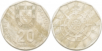 ПОРТУГАЛИЯ 20 ЭСКУДО 1988 INCM KM 634.1 медно-никель 77-542