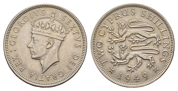 Кипр 2 шиллинга 1949 Георг VI (1936-1952), год-тип KM 32 медно-никель 5010-1424