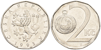 Чехия 2 кроны 1993 KM 9 сталь плакированная никелем 60-634