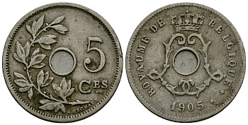 Бельгия 5 сантимов 1905 Belgique KM 54 медно-никель 4173-364