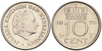 Нидерланды 10 центов 1976 Юлиана (1948-1980) КМ 182 никель    4602-536