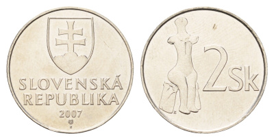 Словакия 2 кроны 2007 KM 13 сталь плакированная никелем UNC 4148-542