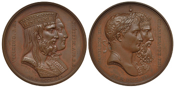 Франция медаль 1806 Наполеон I Бонапарт, вхождение Саксонии в Империю, 37,91 гр., диаметр 40 мм. Bramsen 551. Slg. Julius 1623 бронза 00-00