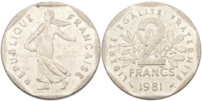 Франция 2 франка 1981 KM 942.1 никель 63-642