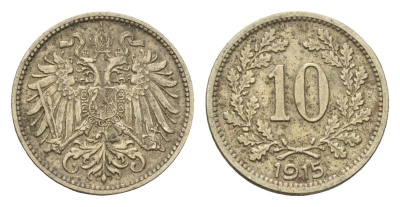 Австрия 10 геллеров 1915 Франц Иосиф I (1848-1916) KM 2822 медь цинк никель 4674-413