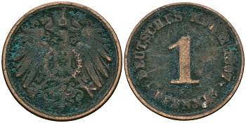 Германия 1 пфенниг 1897 KM 10, J. 10, Weege 2 медь 4608-252