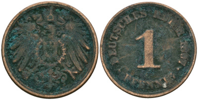 Германия 1 пфенниг 1897 KM 10, J. 10, Weege 2 медь 4608-252