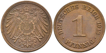 Германия 1 пфенниг 1913 A KM 10, J. 10 медь 4576-222