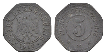 Гермерсхайм 5 пфеннигов 1917 Funck 157.1, Men18 11147.1 цинк 4643-859