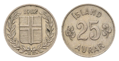 Исландия 25 эйре 1962 KM 11 медно-никель 4690-624