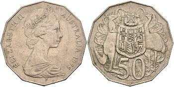 Австралия 50 центов 1975 Елизавета II (1952-2022), герб Австралии, кенгуру KM 68 медно-никель 4565-843