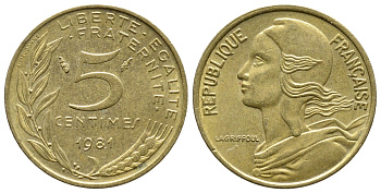ФРАНЦИЯ 5 САНТИМОВ 1981 ТИП MARIANNE KM 933 медь алюминий никель 93-1317