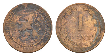 Нидерланды 1 цент 1902 Вильгельмина (1890-1948) KM 132 бронза 73-158
