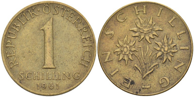 Австрия 1 шиллинг 1961 KM 2886 алюминиевая бронза 4592-1012