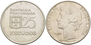 Португалия 25 эскудо 1985 KM 607а медно-никель 4542-924