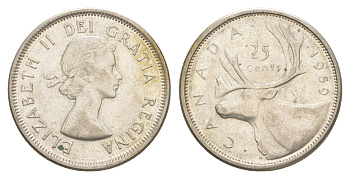 Канада 25 центов 1959 Елизавета II (1952-2022), олень KM 52 серебро 73-1645
