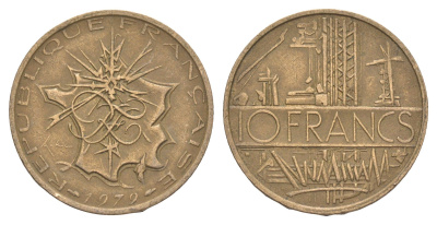 Франция 10 франков 1979 KM 940 медь алюминий никель 4543-754