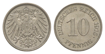 Германия 10 пфеннигов 1915 E, Вильгельм II (1888-1918) KM 12, J. 13 медно-никель aUNC 4625-1031