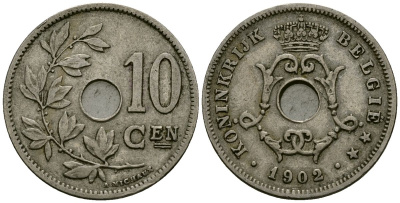 Бельгия 10 сантимов 1902 Belgie KM 49 медно-никель 4172-1053